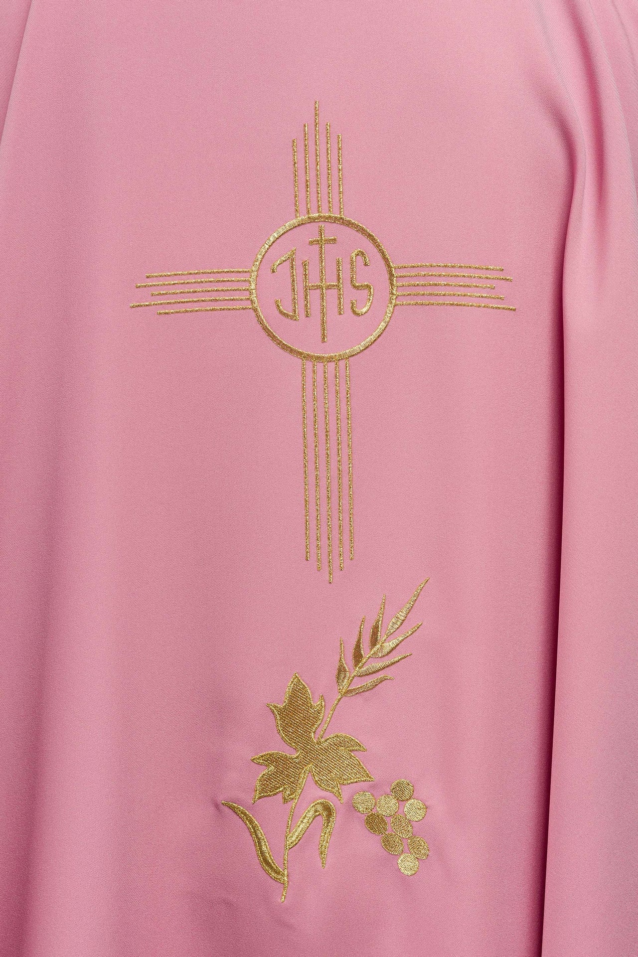 Ornat Różowy Haftowany Złotym Symbolem IHS - Elegancki Strój Liturgiczny - alba.pl