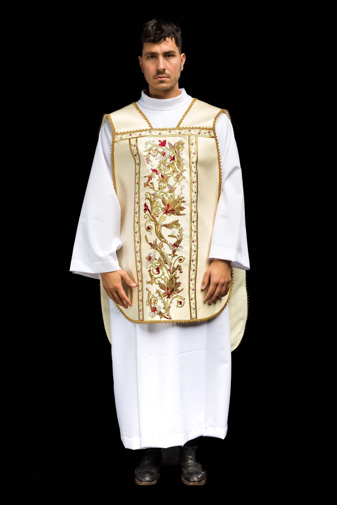 Ornat Rzymski Haftowany IHS Złota Lamówka Liturgiczny - alba.pl