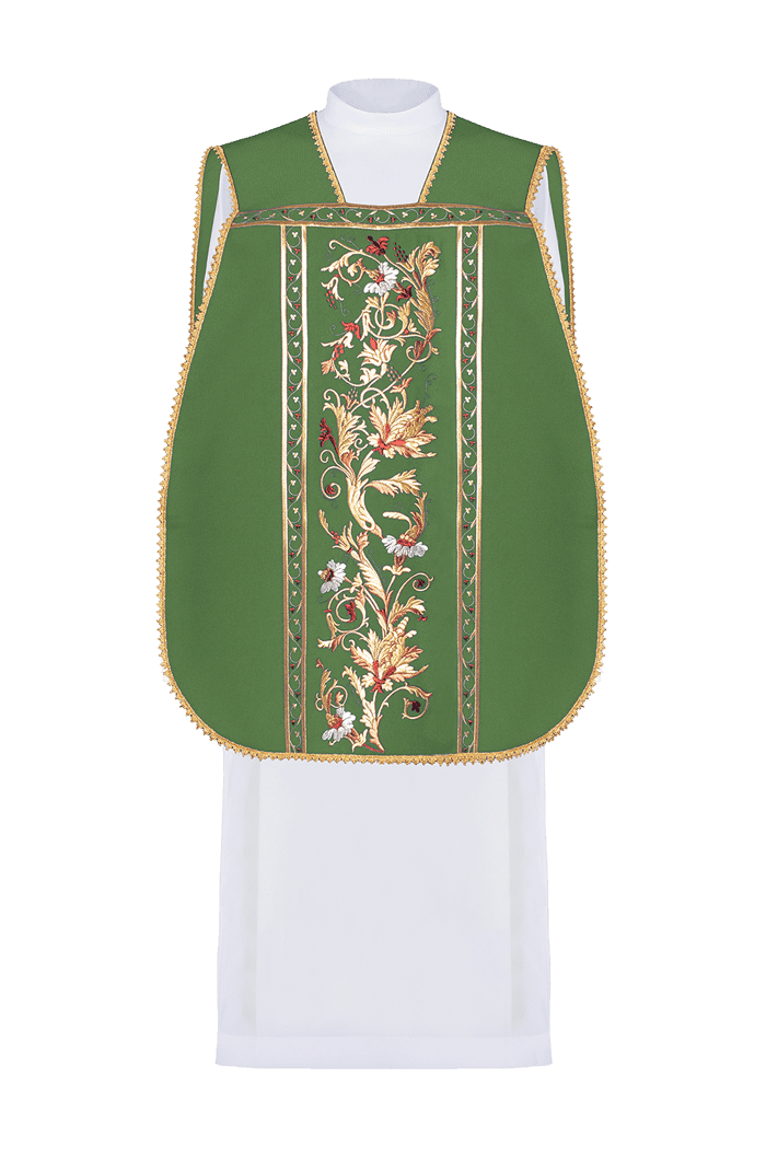 Ornat Rzymski Zielony z Haftem IHS - Elegancka Liturgia - alba.pl