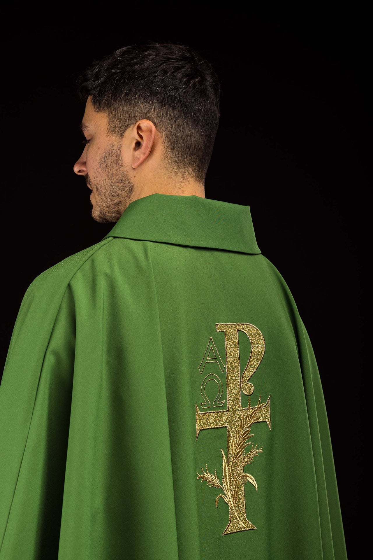 Ornat Zielony Alfa i Omega z Szerokim Kołnierzem Liturgiczny - alba.pl