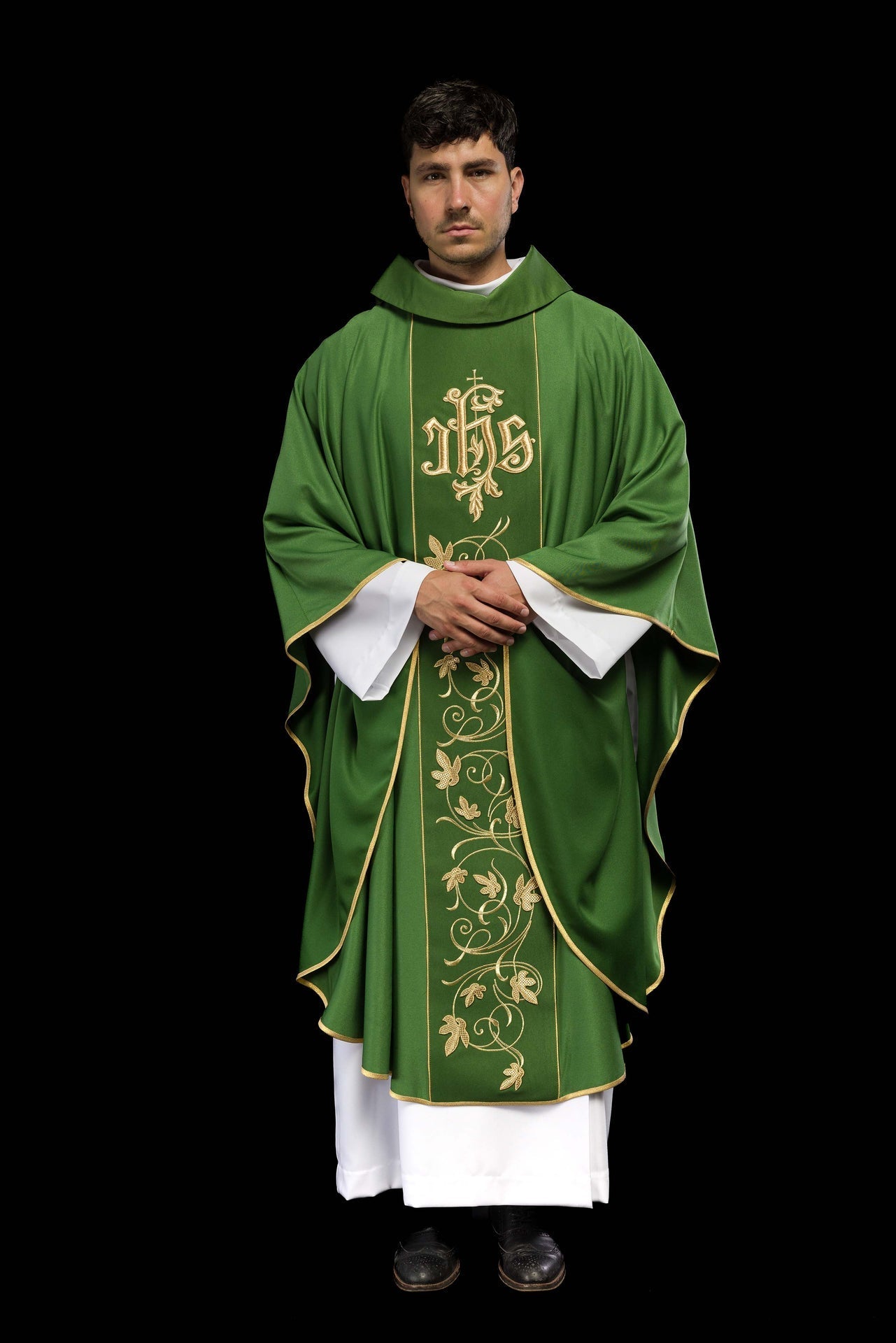 Ornat Zielony Liturgiczny z Haftowanym Pasem IHS - Polski Produkt - alba.pl