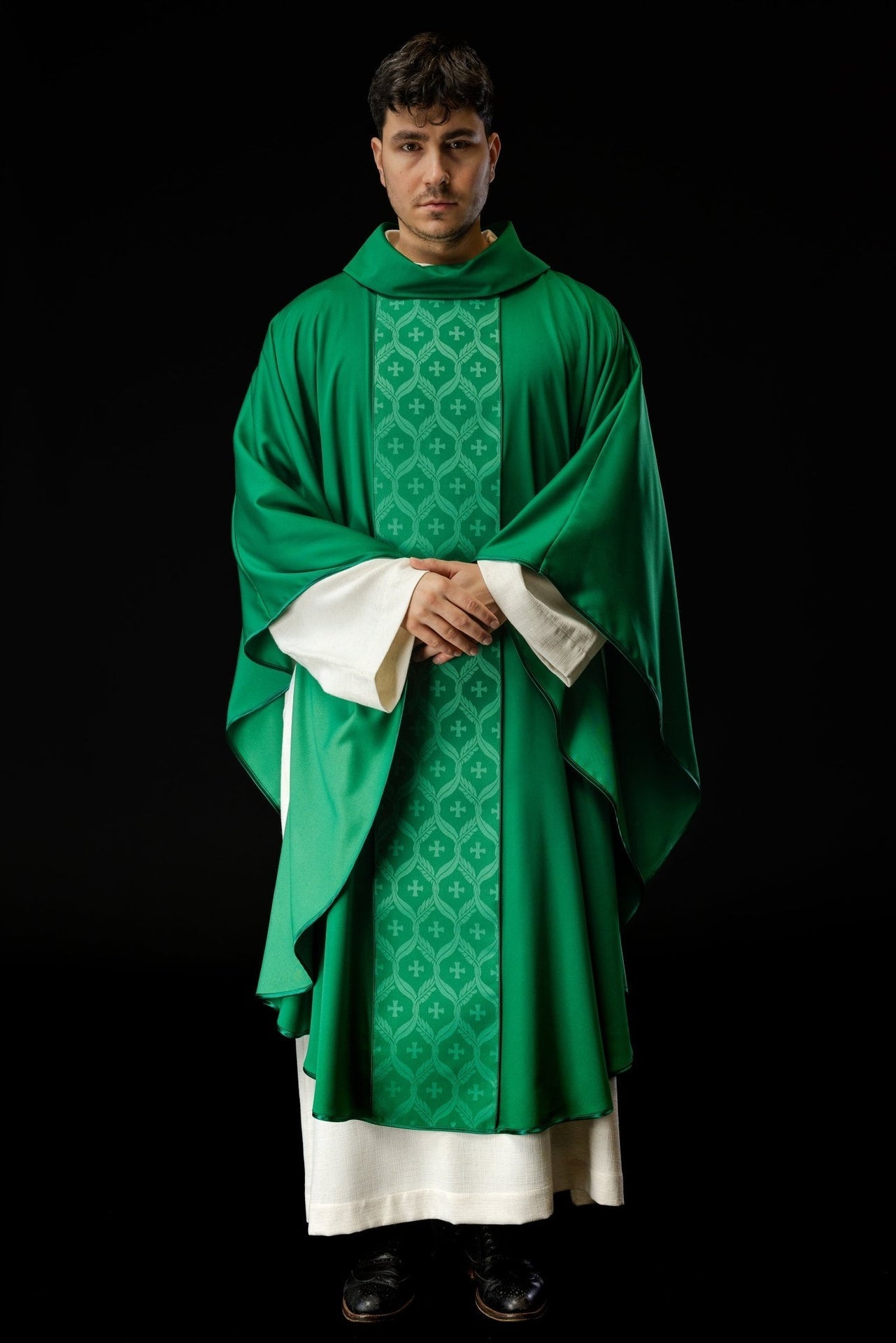 Ornat Zielony z Żakardowym Pasem w Krzyże - Liturgiczny - alba.pl