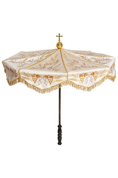 Parasol liturgiczny ecru, złoty haft, na procesję Bożego Ciała - alba.pl
