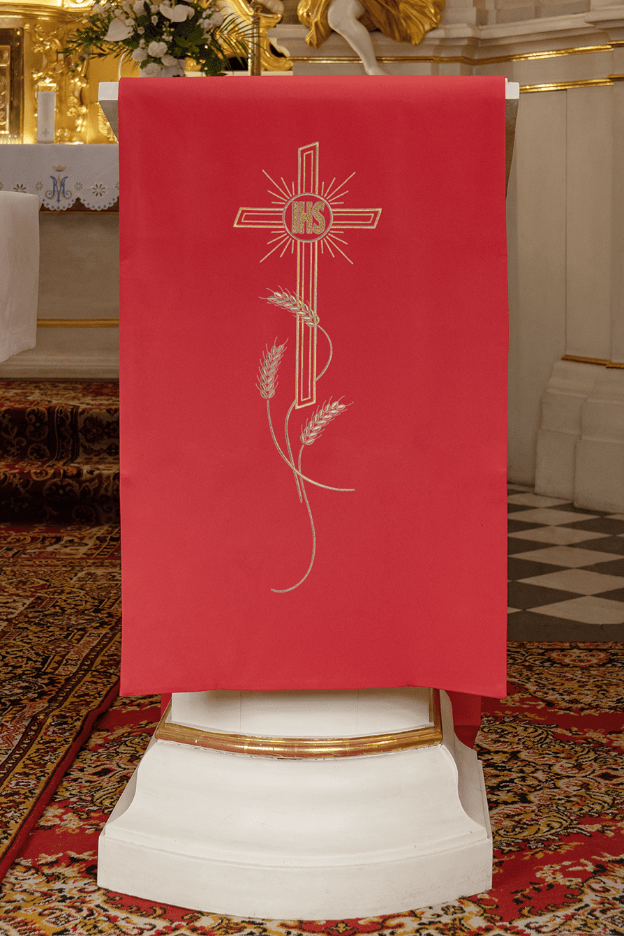 Serweta Liturgiczna Czerwona na Lektorium Haft Krzyż IHS - alba.pl