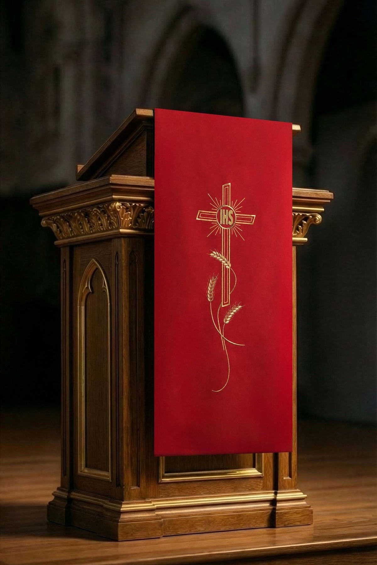 Serweta Liturgiczna Czerwona na Lektorium Haft Krzyż IHS - alba.pl