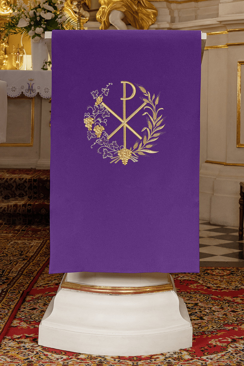 Serweta Liturgiczna Fioletowa na Lektorium z Haftem PAX - alba.pl