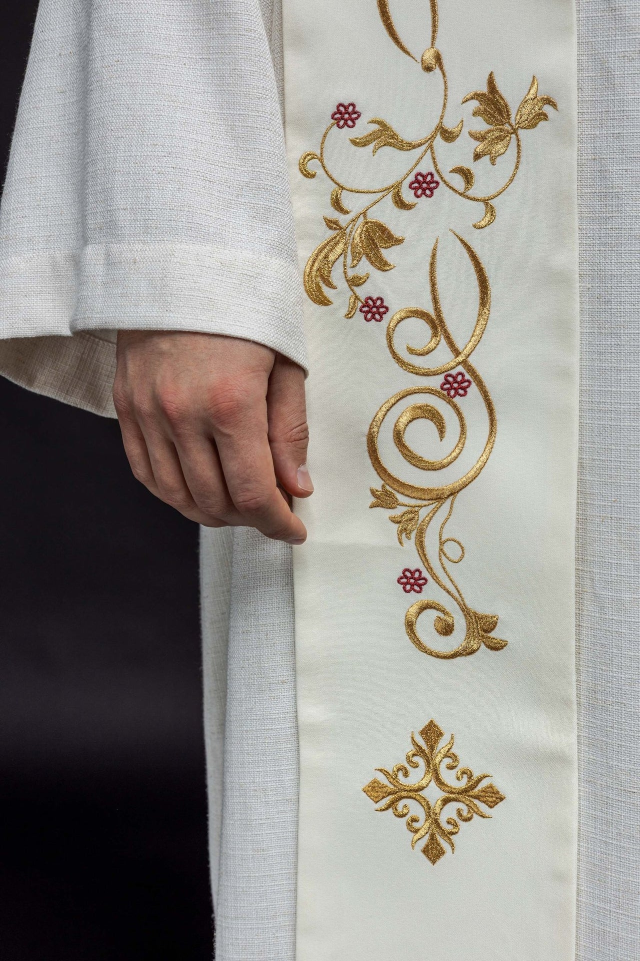 Stuła Haftowana IHS i Kielich Ecru - Liturgiczna Elegancja - alba.pl