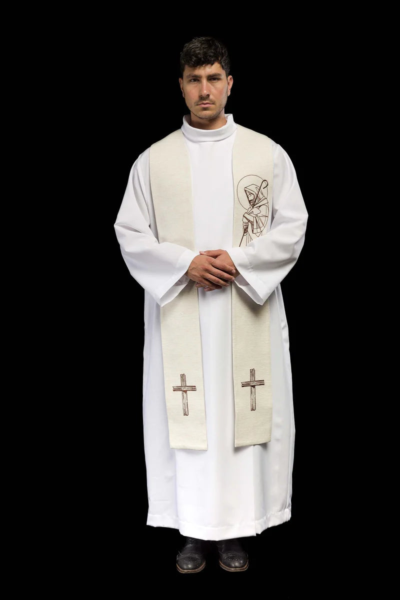 Stuła Haftowana Jezus Dobry Pasterz Ecru Elegancka