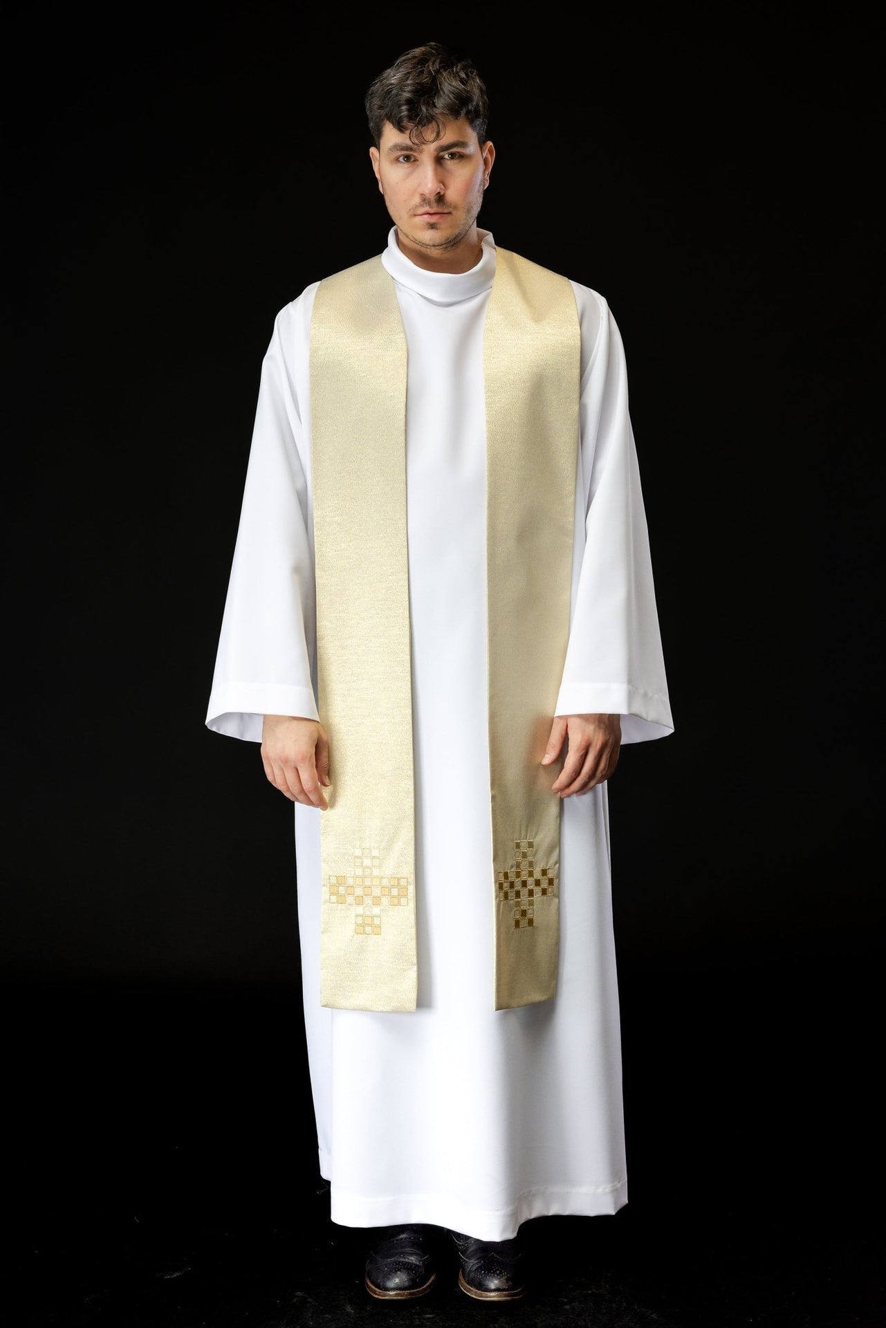 Stuła Kapłańska Ecru z Bogatym Haftem Liturgicznym - alba.pl