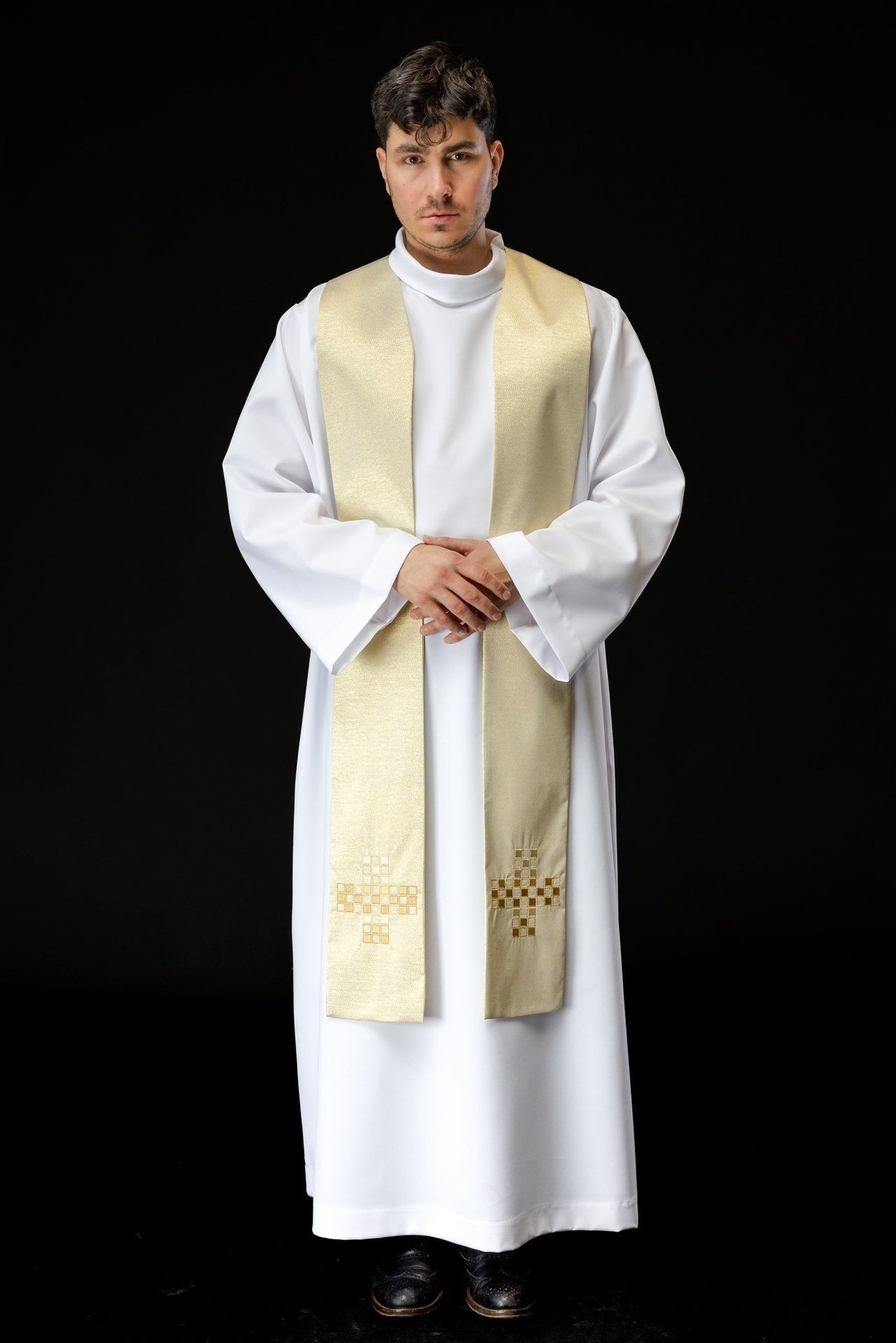 Stuła Kapłańska Ecru z Bogatym Haftem Liturgicznym - alba.pl