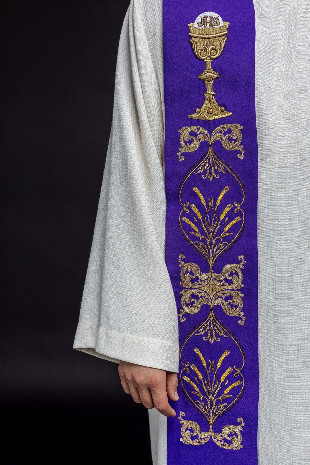 Stuła Kapłańska Fioletowa Kielich IHS - Haft Eucharystyczny - alba.pl