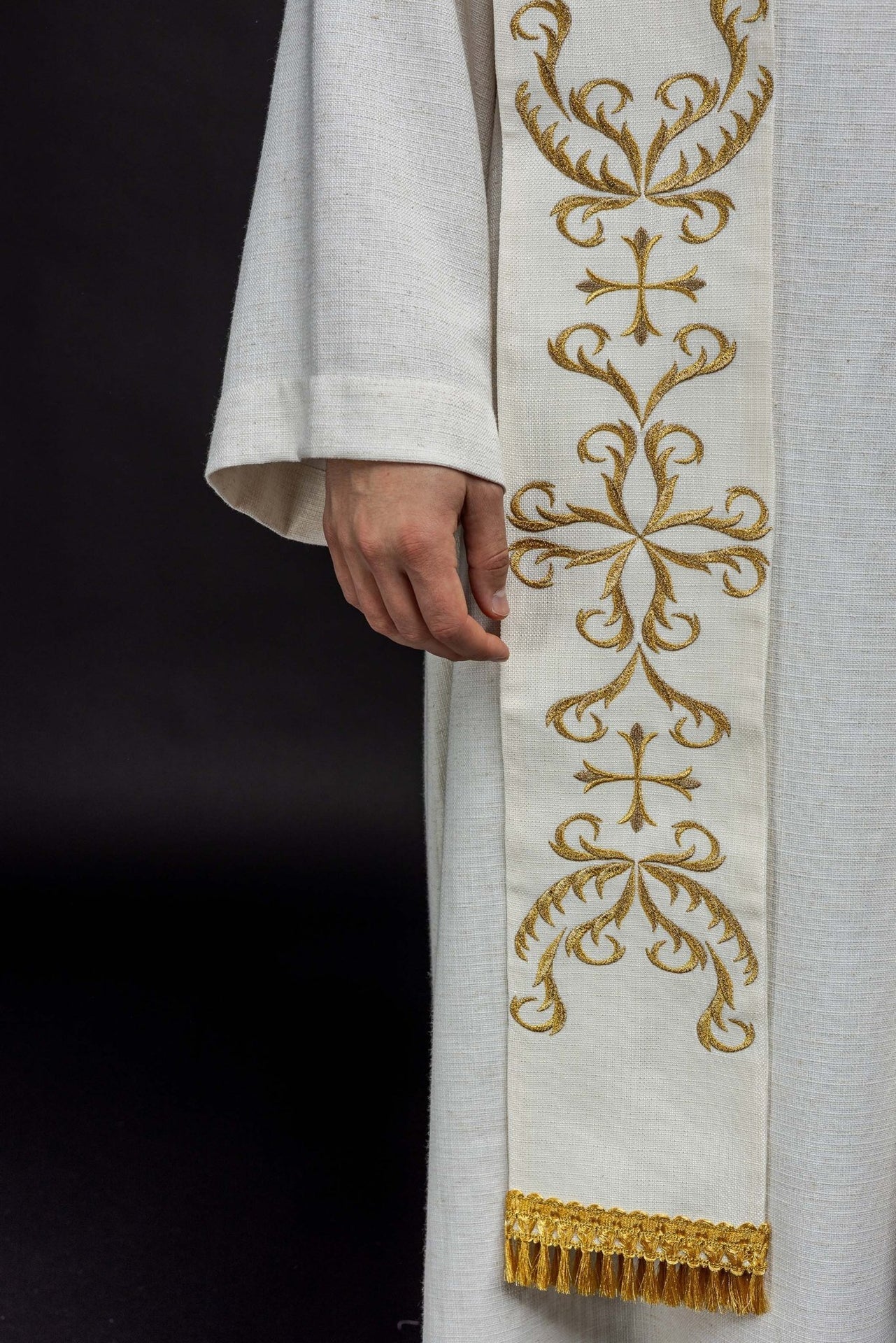 Stuła Kapłańska Haftowana Serce Jezusa i Maryi Ecru - alba.pl