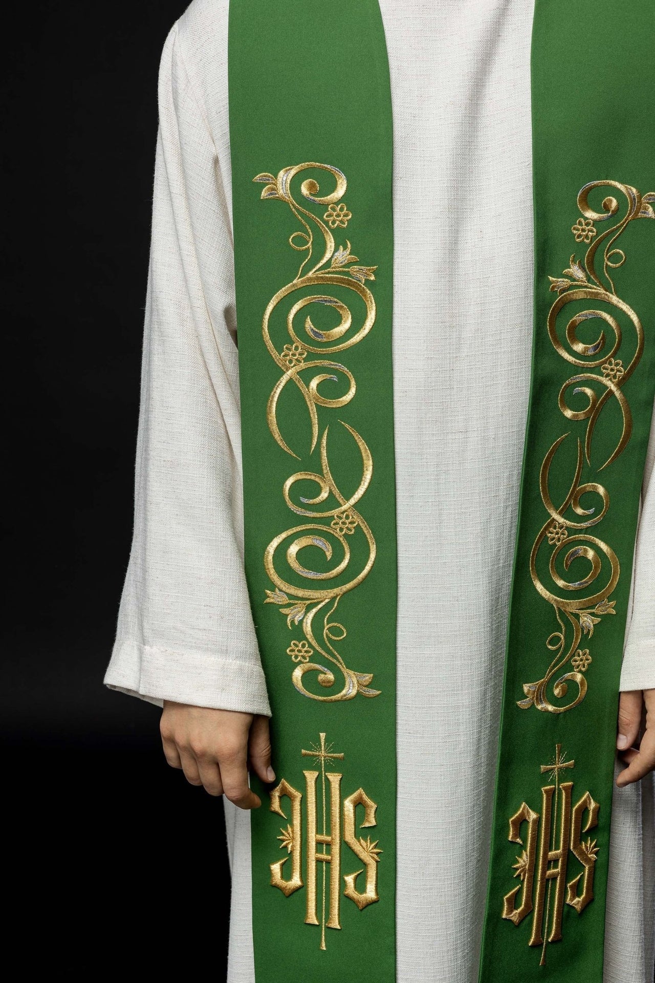 Stuła Kapłańska Zielona Haft IHS - Elegancka Liturgia - alba.pl