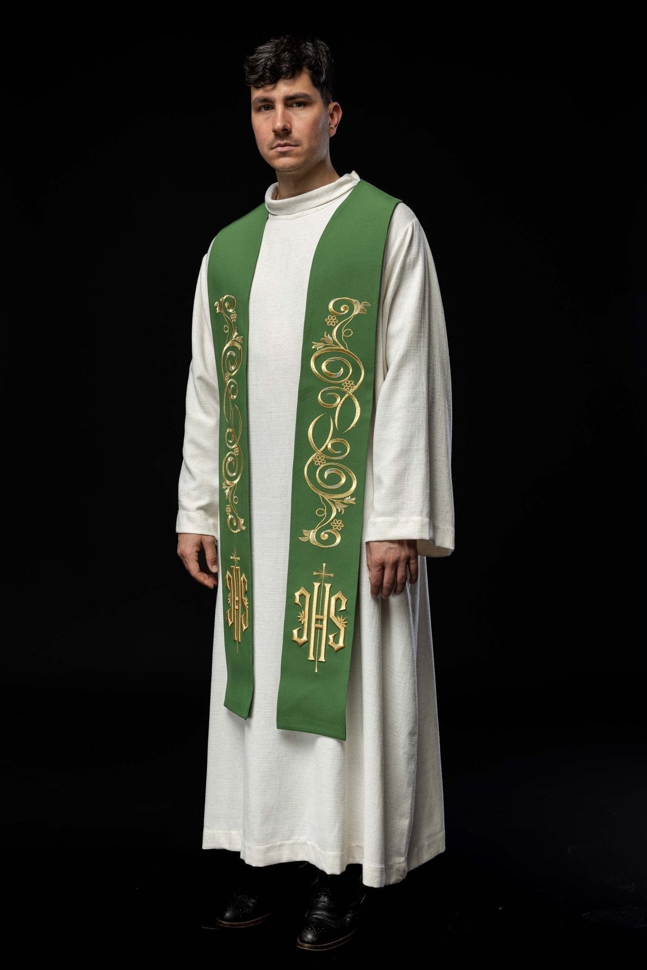 Stuła Kapłańska Zielona Haft IHS - Elegancka Liturgia - alba.pl