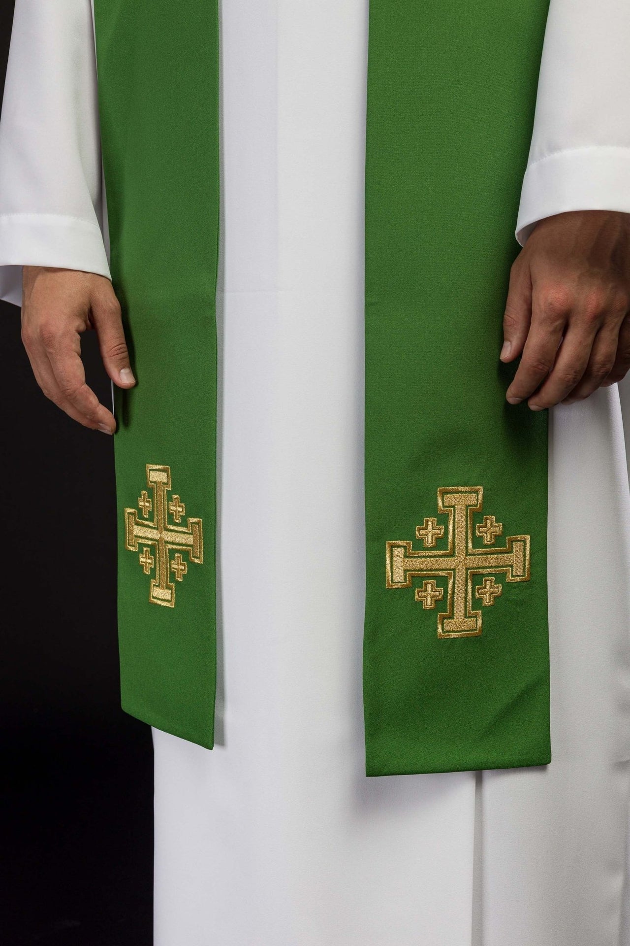 Stuła Kapłańska Zielona Haftowana Krzyżem Jerozolimskim - alba.pl