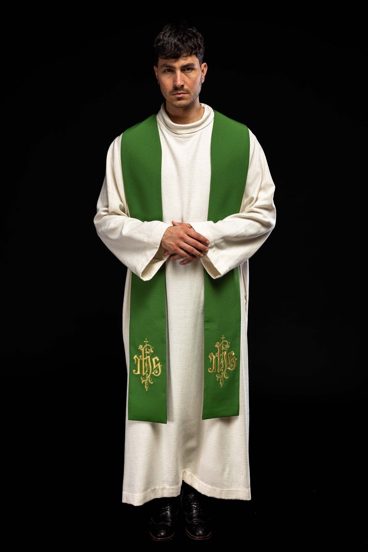 Stuła Kapłańska Zielona z Haftem IHS - Liturgiczna Elegancja - alba.pl