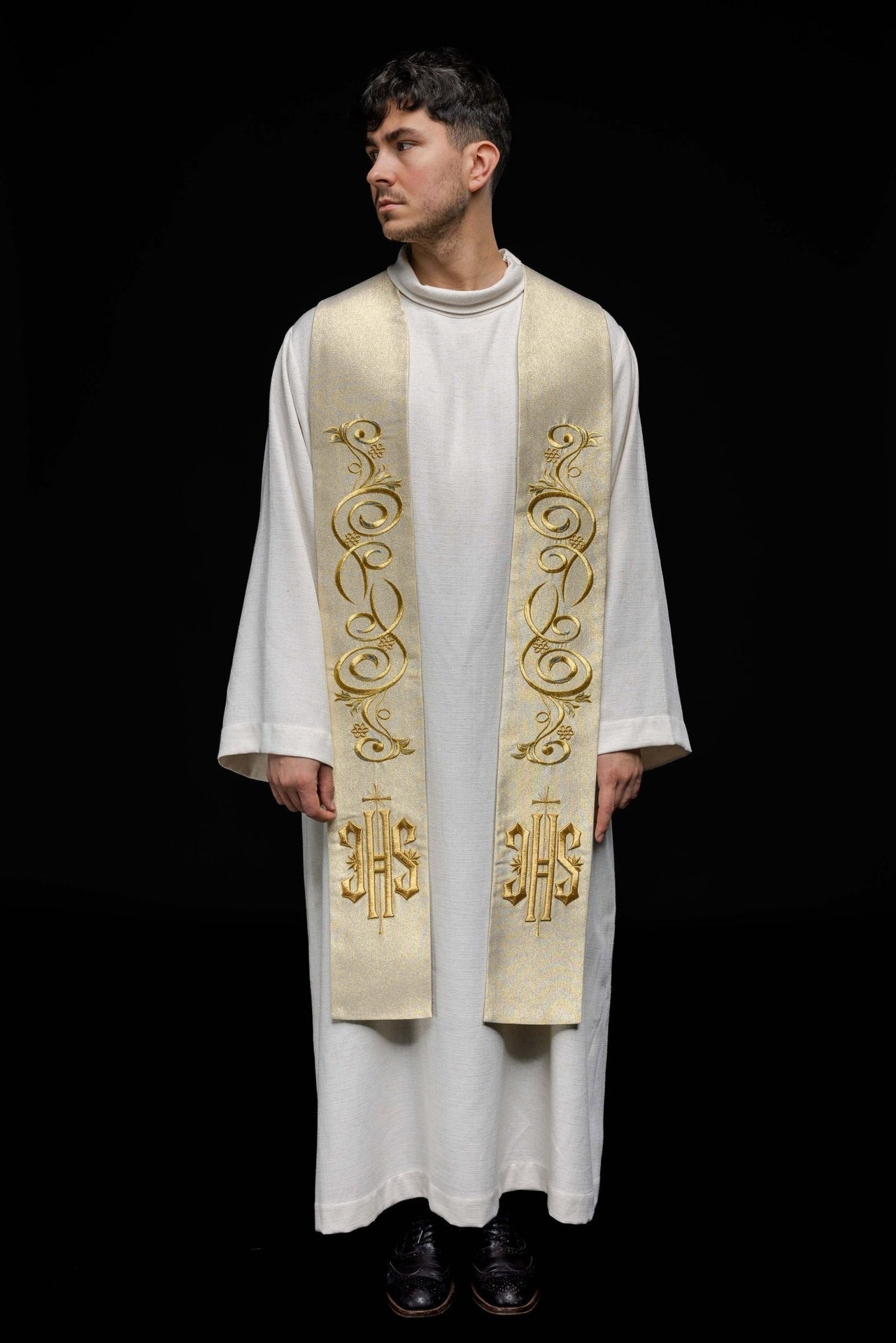 Stuła Kapłańska Złota Haft IHS - Elegancka Liturgia - alba.pl