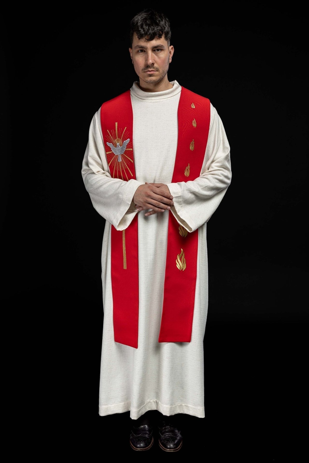 Stuła Liturgiczna Czerwona Haft Duch Święty i Języki Ognia - alba.pl