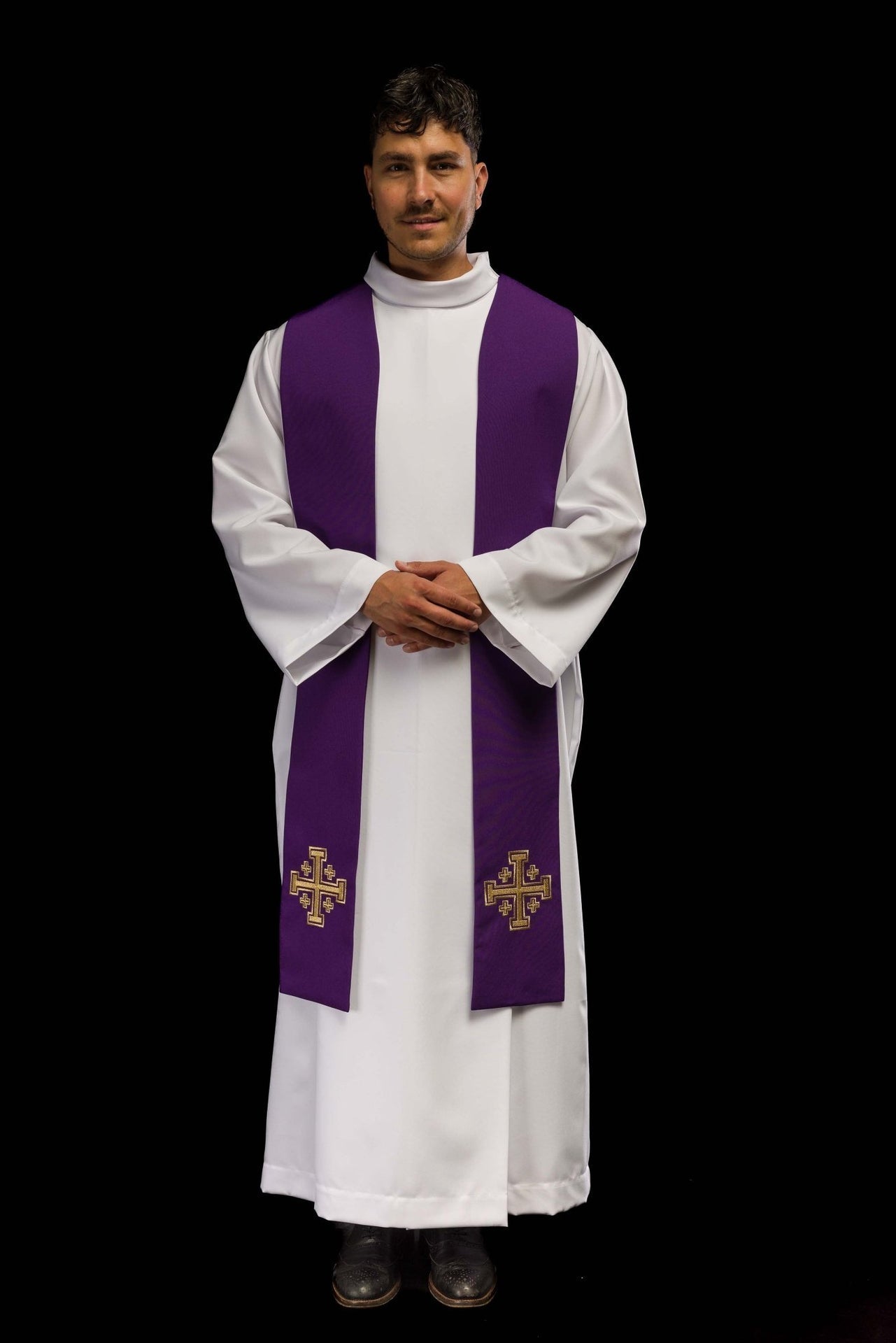 Stuła Liturgiczna Fioletowa Haft Krzyż Jerozolimski - alba.pl