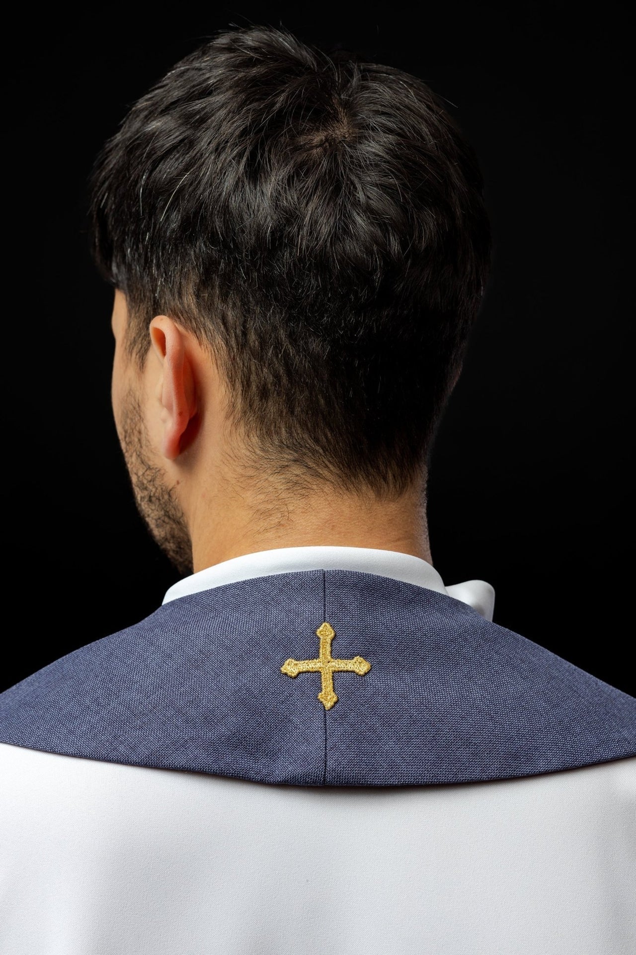 Stuła Liturgiczna Fioletowa z Aksamitu - Krzyż Haftowany - alba.pl