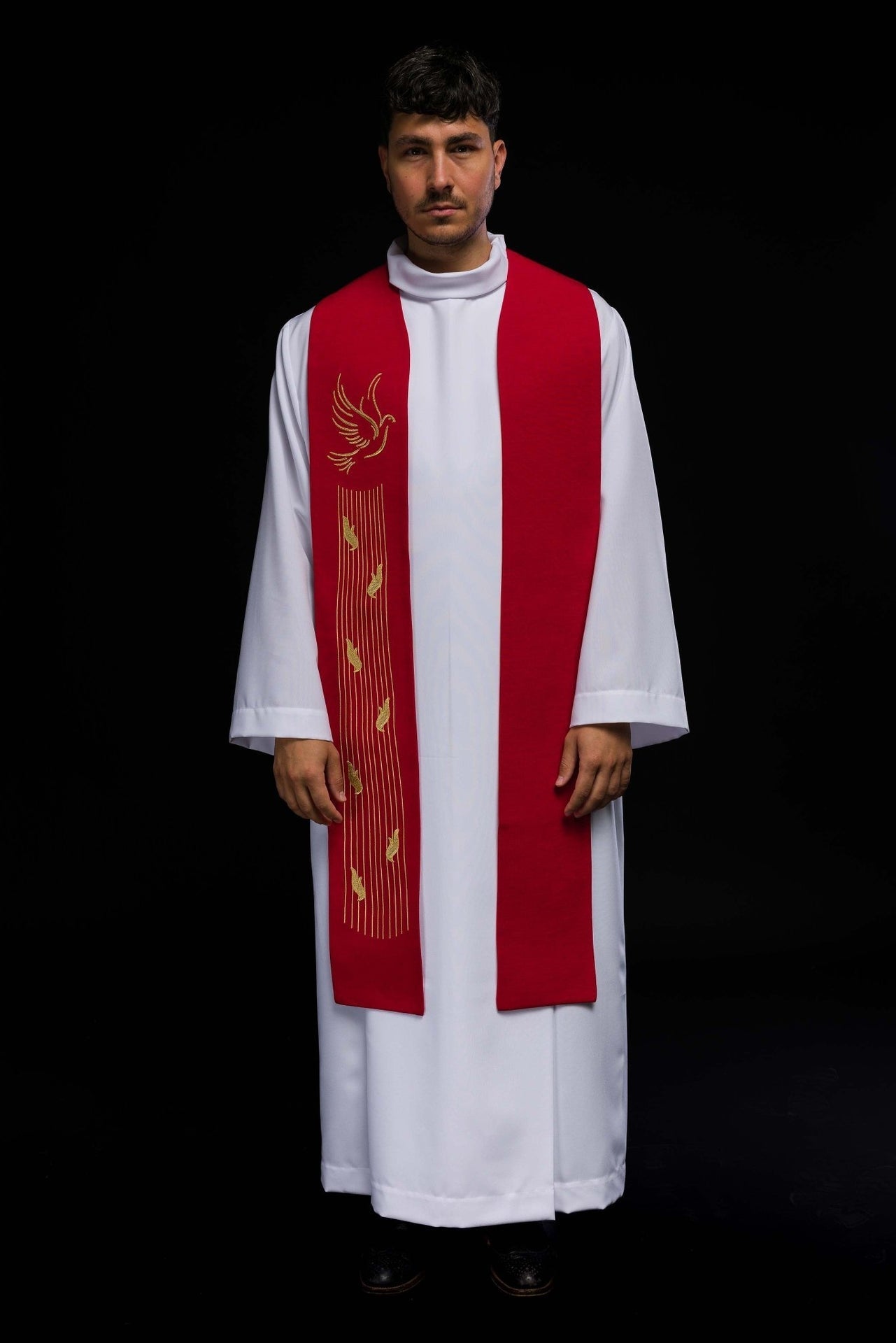 Stuła Liturgiczna Haftowana Duch Święty Czerwona - Elegancka - alba.pl