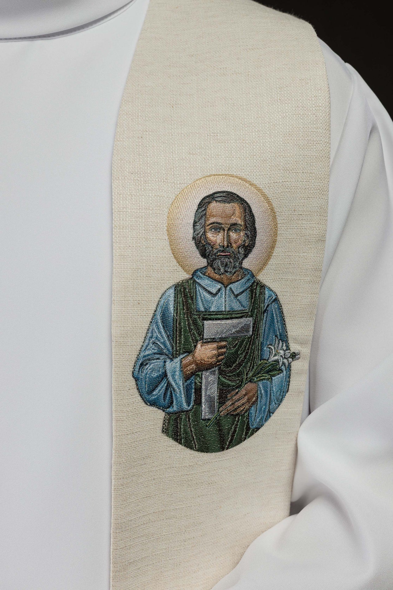 Stuła Liturgiczna Haftowana Święty Józef Robotnik - alba.pl