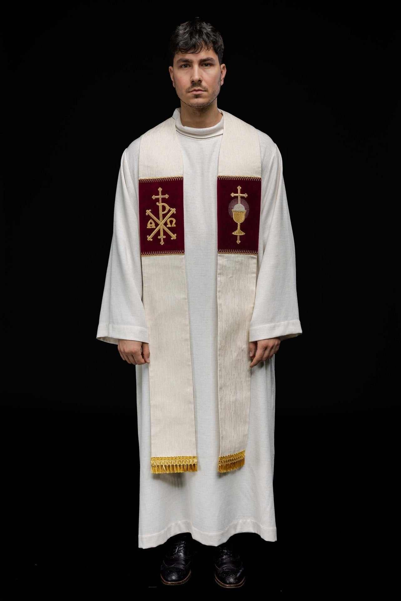 Stuła Liturgiczna z Haftem Kielicha i PAX - Elegancka Szata Kapłańska - alba.pl