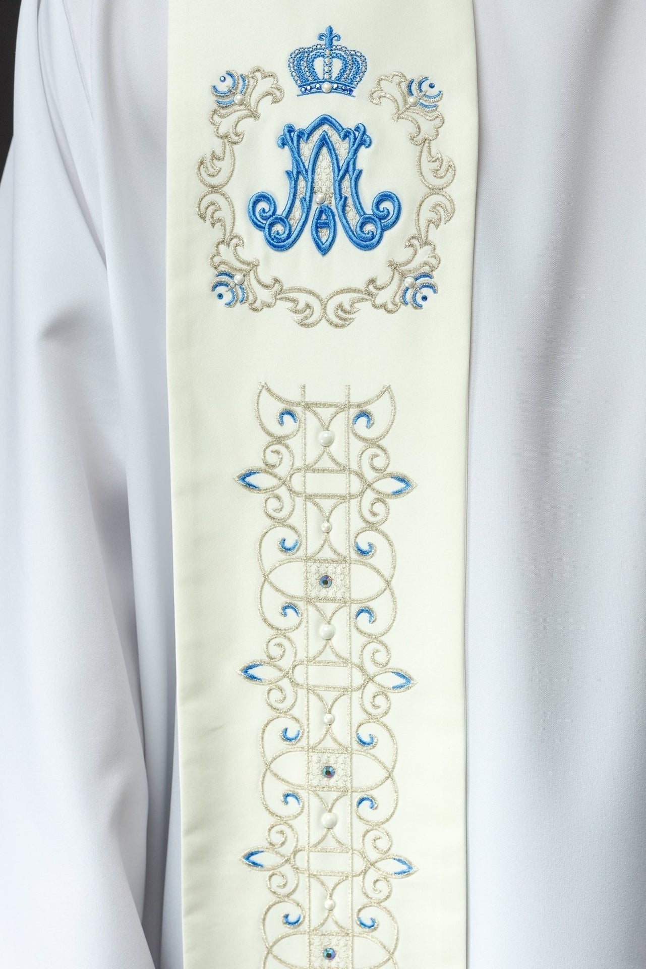 Stuła Maryjna Haftowana Niebieską Nicią - Symbol Maryjny - alba.pl