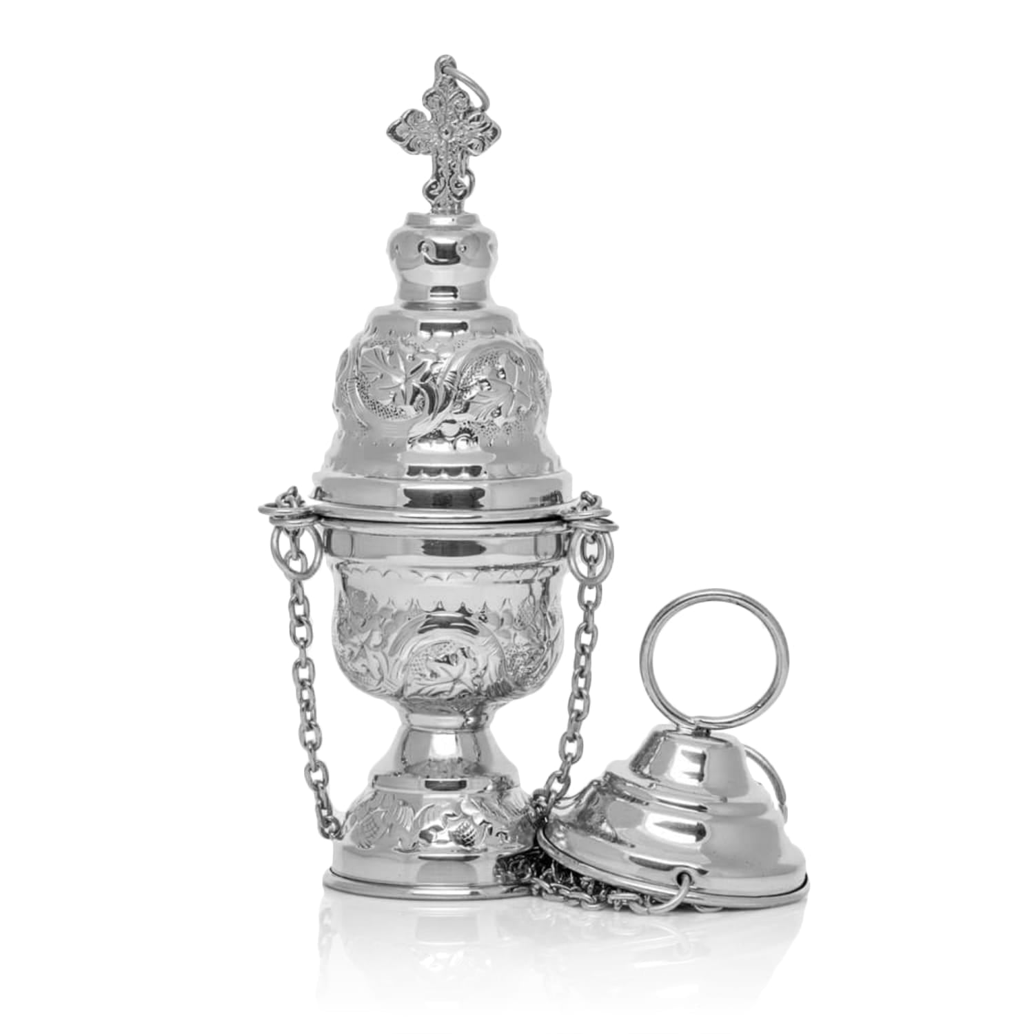 Trybularz Mosiężny Niklowany z Krzyżem - 19 cm - alba.pl
