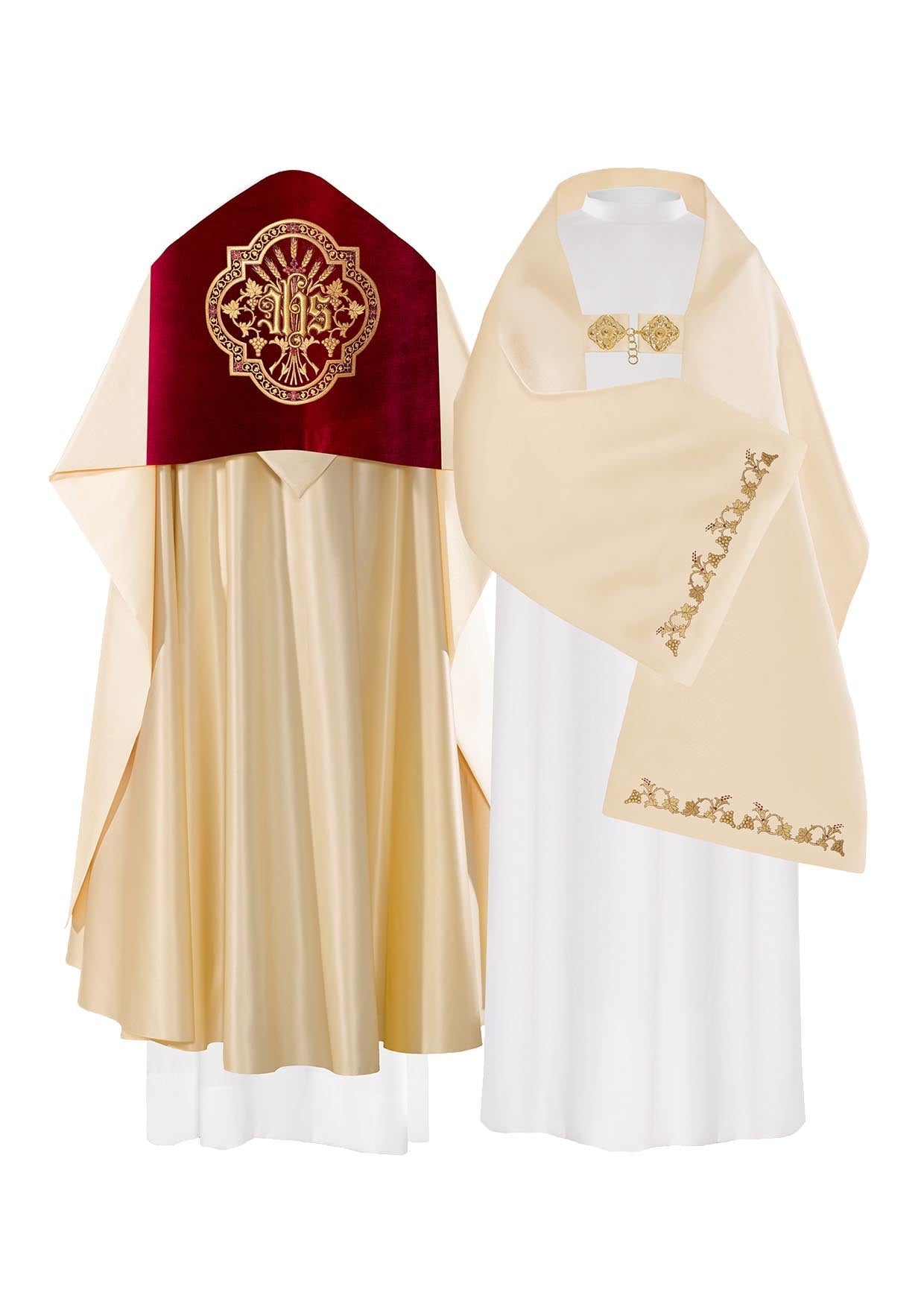 Welon Liturgiczny Ecru IHS Haftowany na Aksamicie - alba.pl