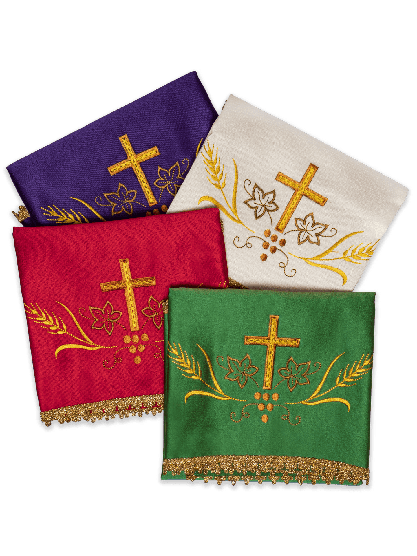 Welon na Kielich Zestaw 4 Kolory Liturgiczne Złoty Krzyż - alba.pl