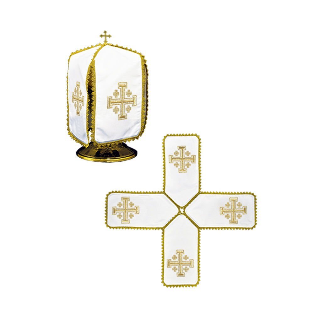 Welon na Puszkę Liturgiczną z Haftowanym Krzyżem i Złotą Koronką - alba.pl