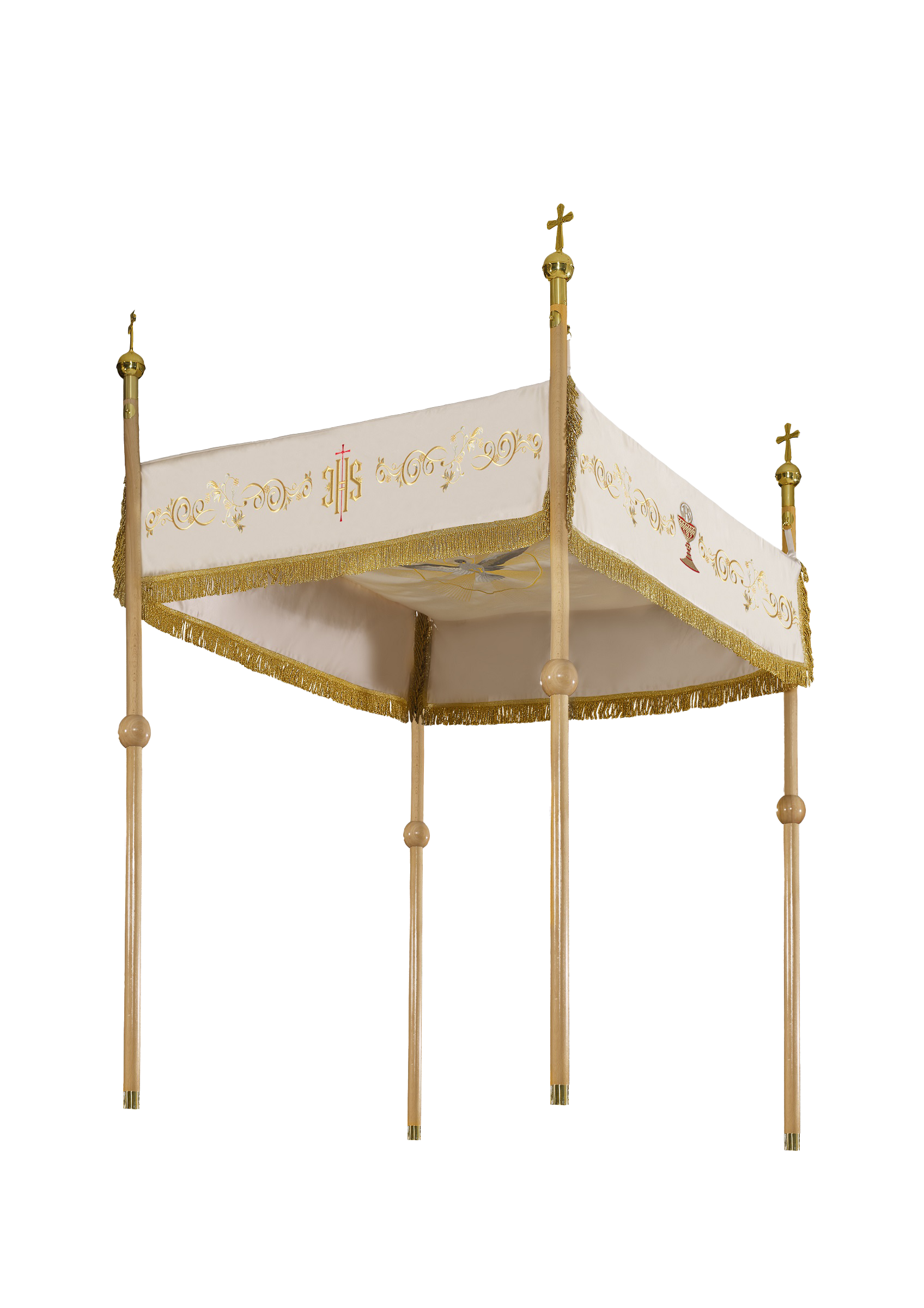 Baldachim Kościelny Haftowany Ecru z Symbolami Eucharystycznymi