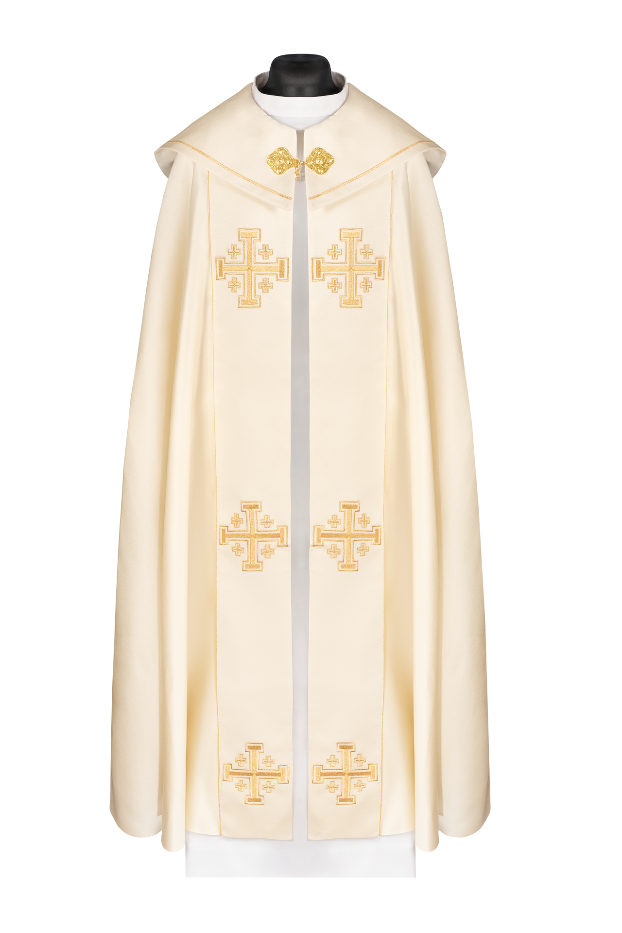 Kapa liturgiczna ecru z pasem i haftem krzyży - ORNATY.PL