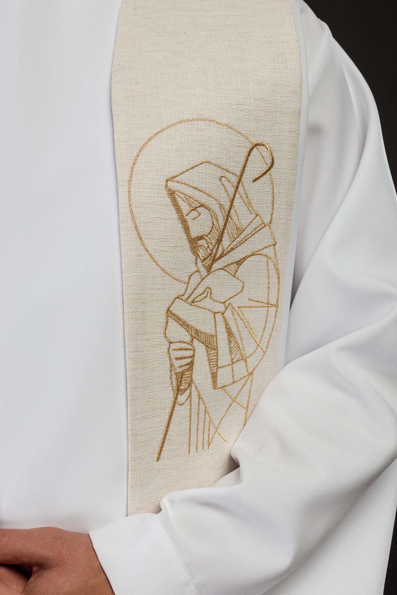 Stuła haftowana ,,Jezus dobry pasterz'' ecru - ORNATY.PL