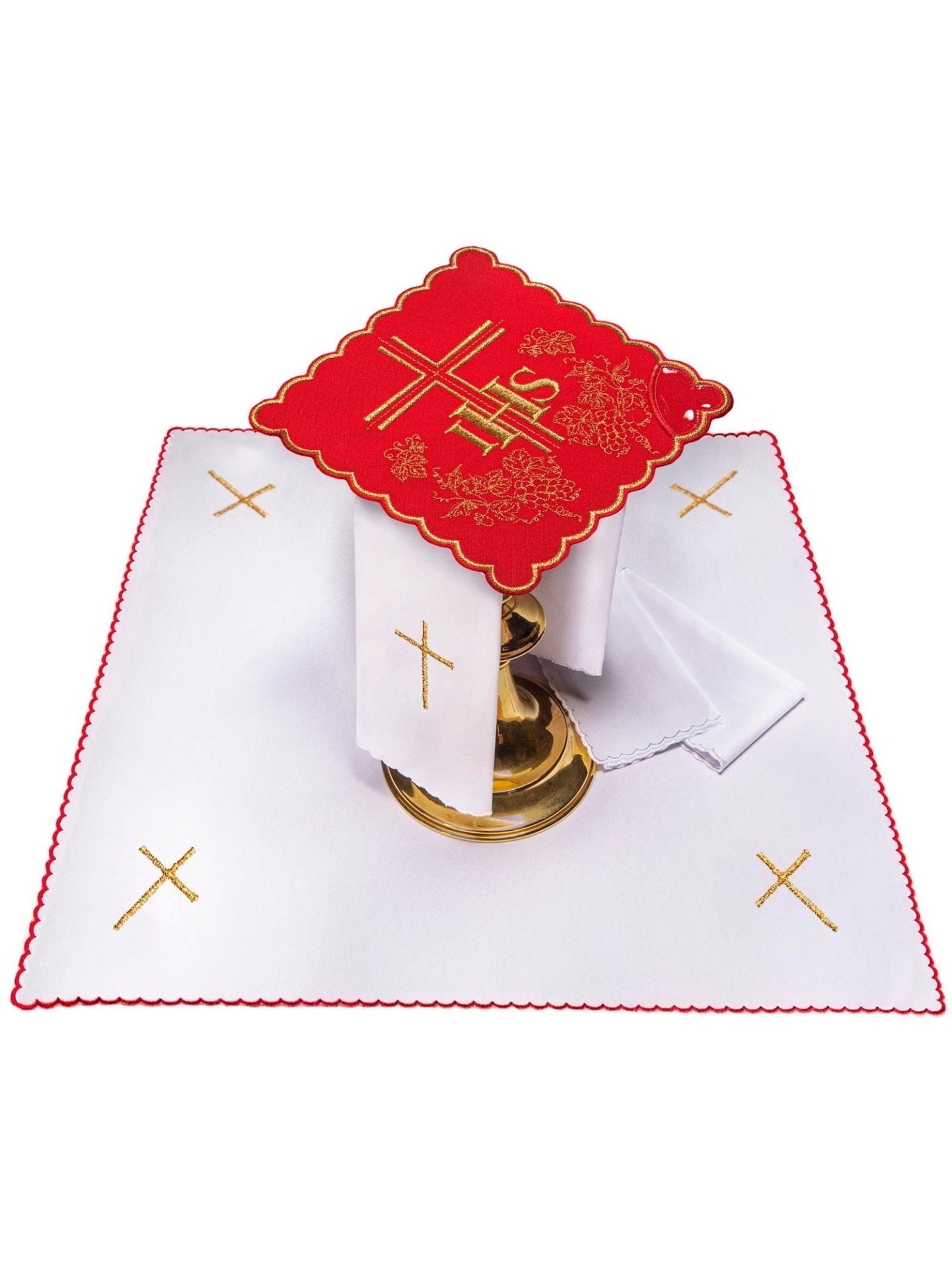 Bielizna Kielichowa Haftowana Czerwona IHS - Komplet Liturgiczny - alba.pl