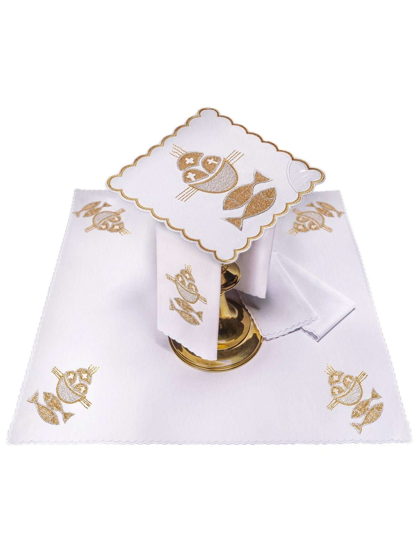 Bielizna Kielichowa Haftowana Ryby - Komplet Liturgiczny - alba.pl