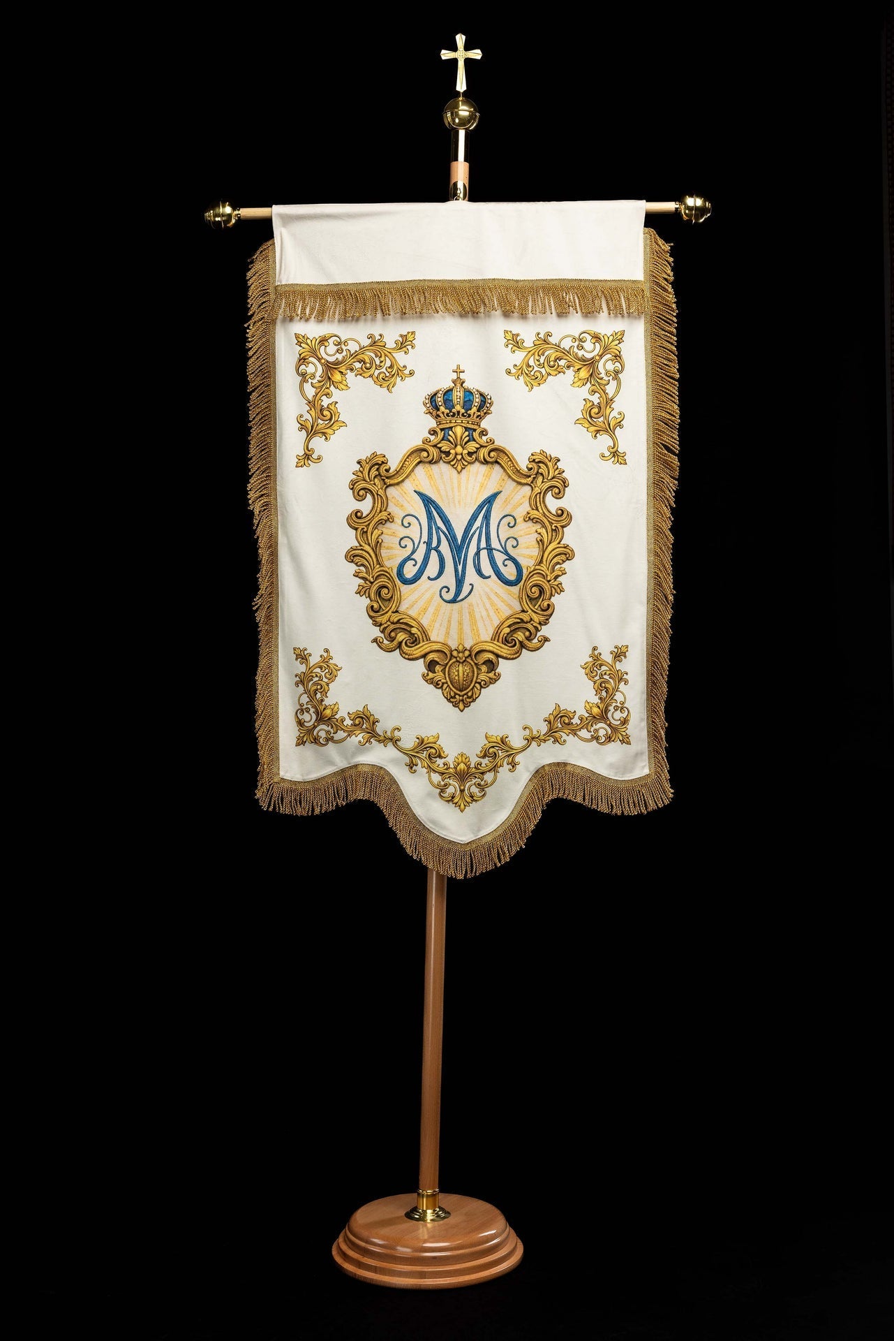 Chorągiew maryjna drukowana dwustronna z symbolem Serca i monogramem - alba.pl