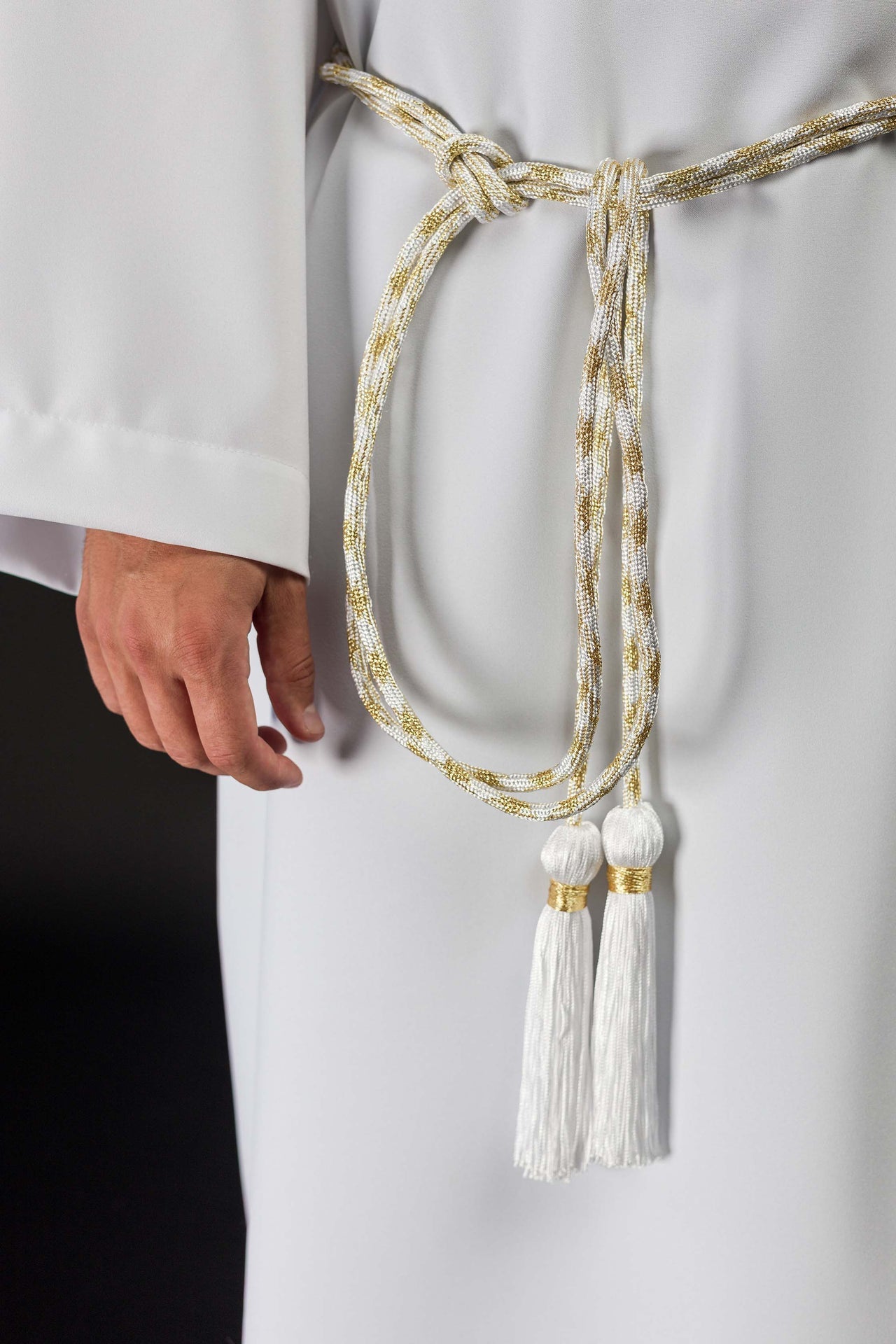 Cingulum Liturgiczne Biało Złote Plecione z Chwostami - alba.pl