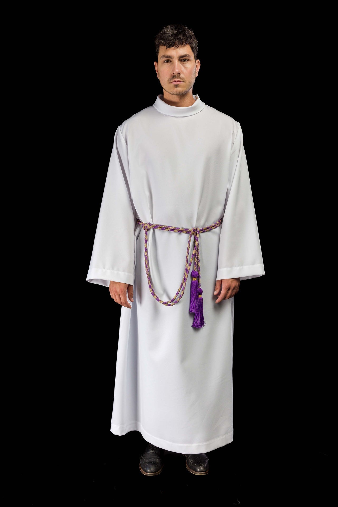Cingulum Liturgiczne Fioletowo Złote Plecione Premium z Chwostami - alba.pl