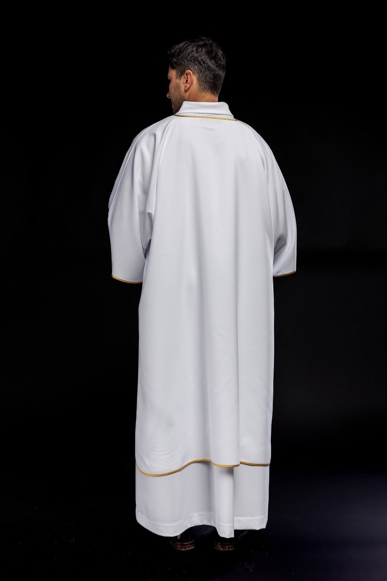 Dalmatyka Liturgiczna Biała ze Złotą Lamówką i Stułą - alba.pl