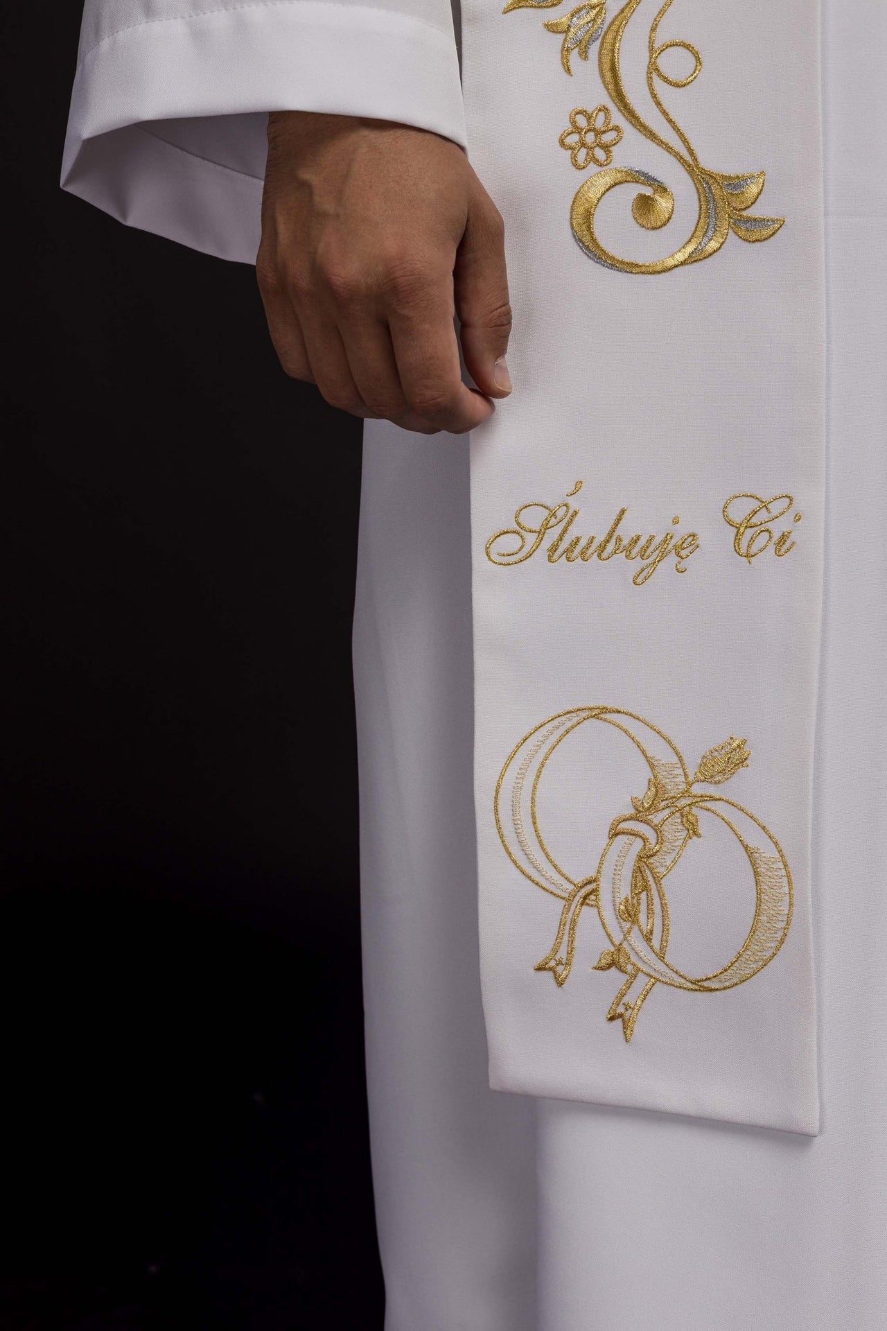Długa Stuła Ślubna Haftowana - Symbol Miłości i Wierności - alba.pl
