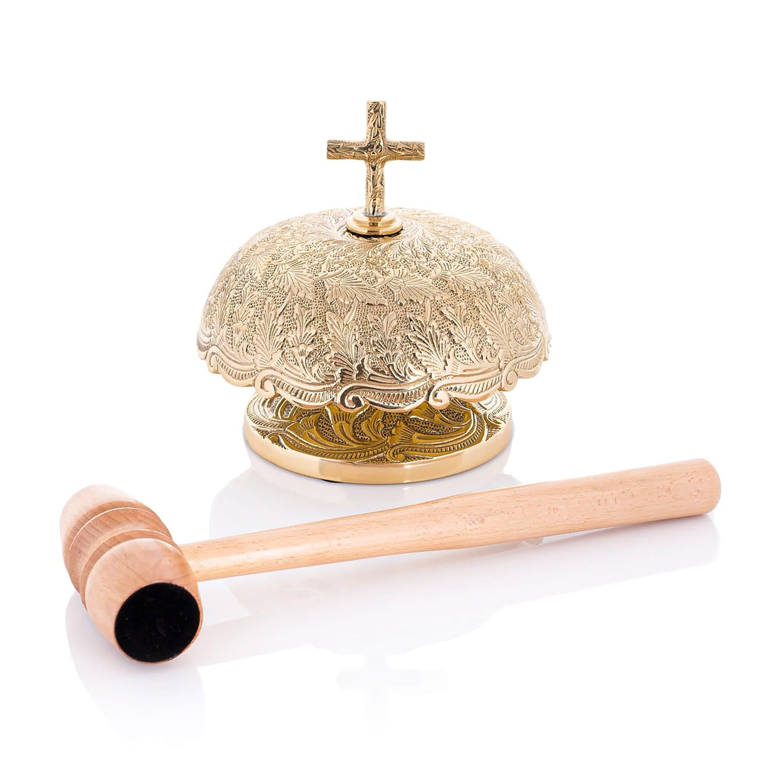 Gong Mosiężny Liturgiczny z Drewnianym Młotkiem - Ornamenty Roślinne - alba.pl