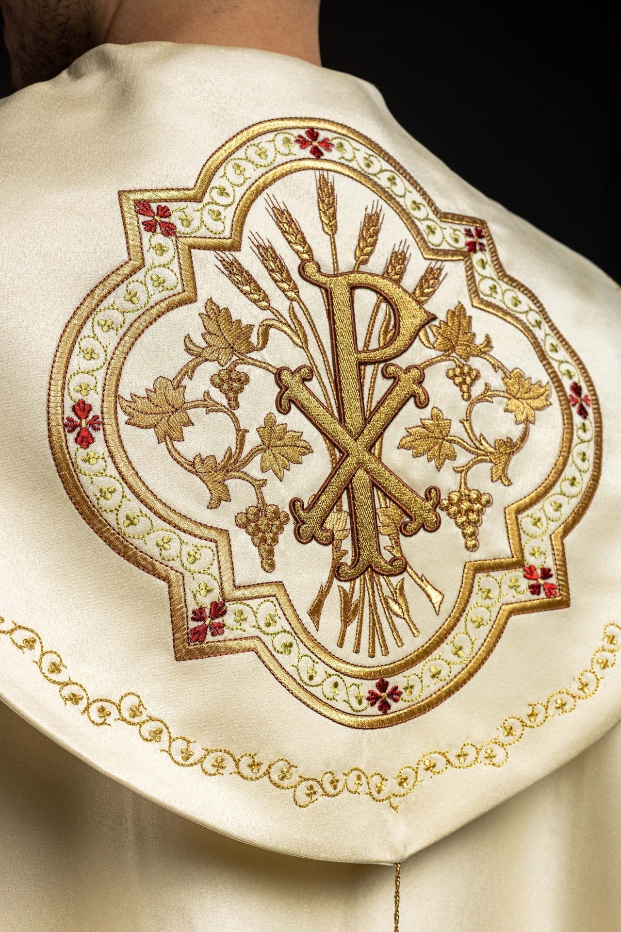 Kapa Eucharystyczna Ecru z Monogramem PAX - Satyna Nabłyszczana - alba.pl