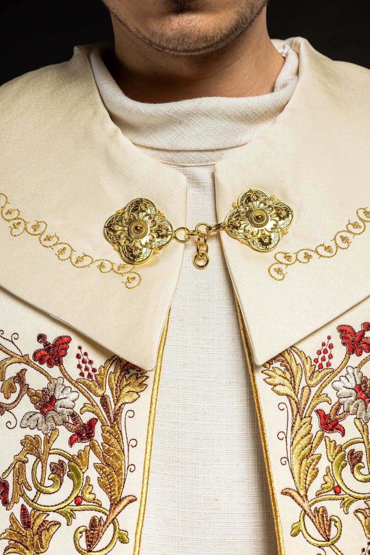 Kapa Eucharystyczna Ecru z Monogramem PAX - Satyna Nabłyszczana - alba.pl