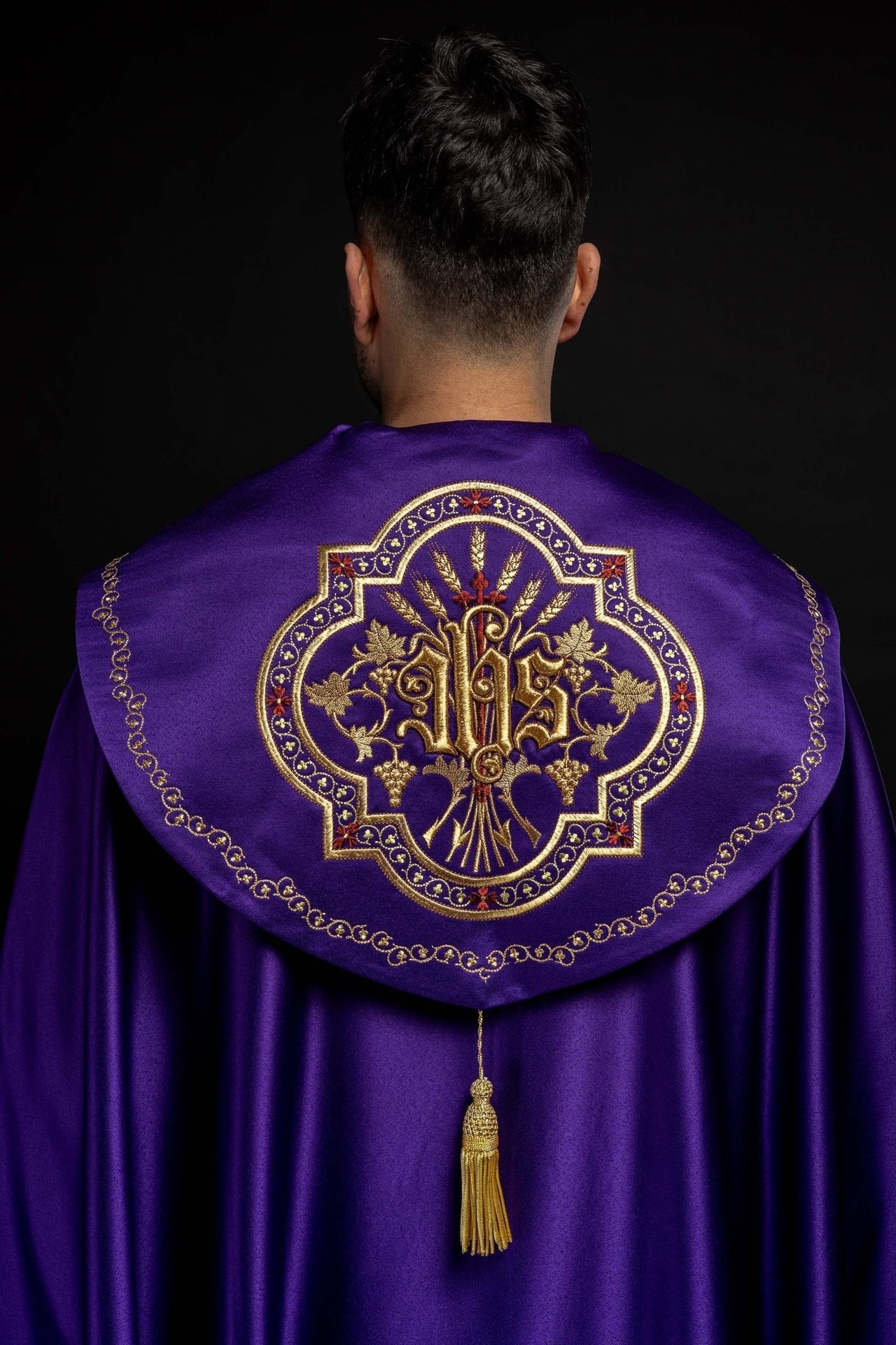 Kapa Eucharystyczna Fioletowa z Monogramem IHS - Satyna Nabłyszczana - alba.pl