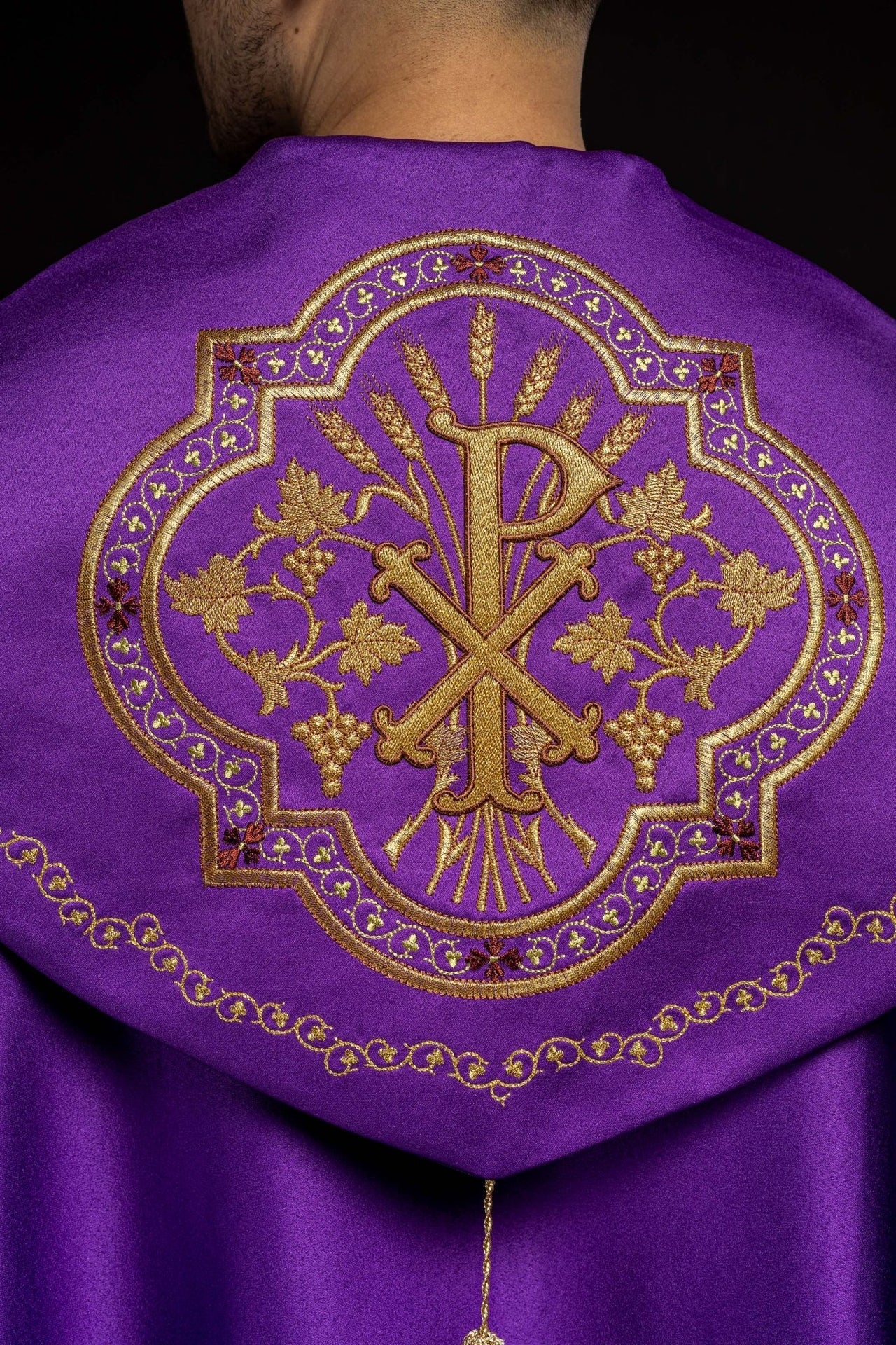 Kapa Eucharystyczna Fioletowa z Monogramem PX Haftowana - alba.pl