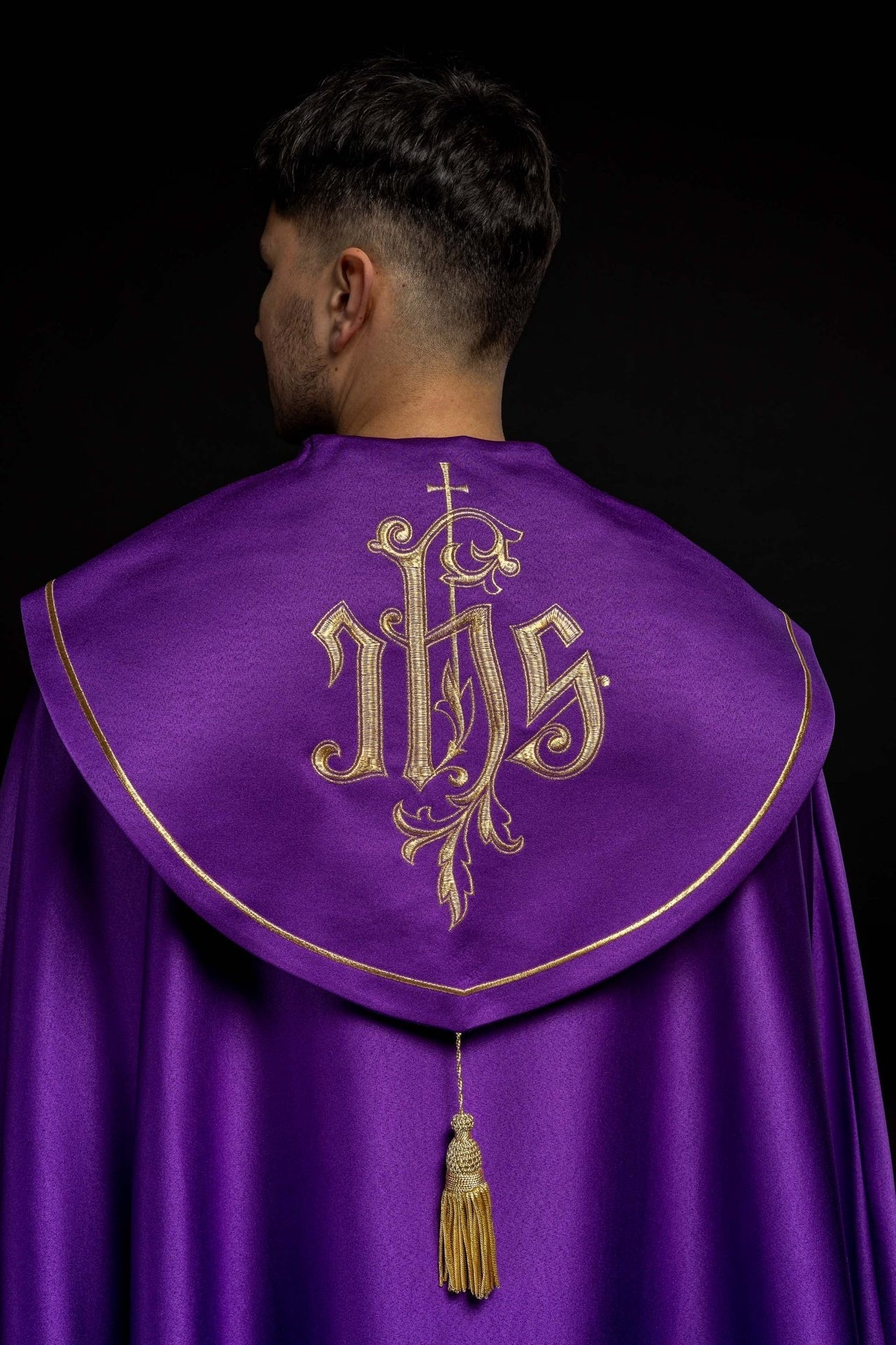 Kapa Eucharystyczna IHS Fioletowa Satyna Nabłyszczana z Stułą - alba.pl