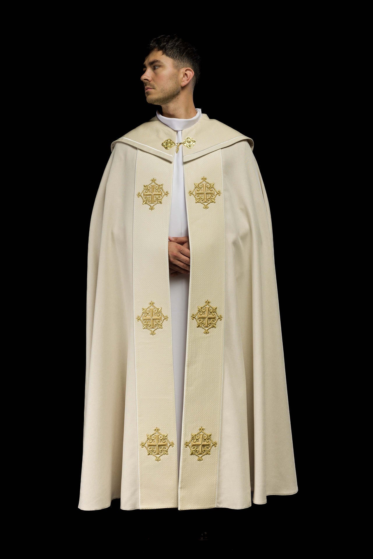 Kapa Liturgiczna Ecru Aksamit Krzyże - Polski Haft - alba.pl