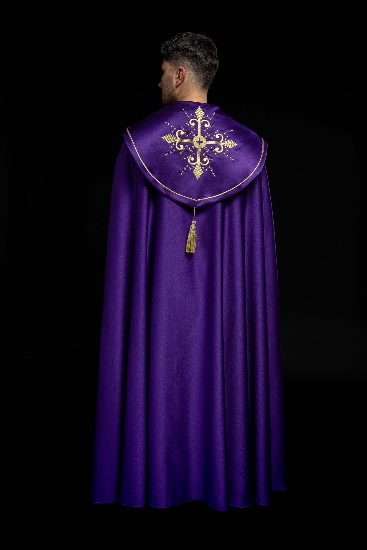 Kapa Liturgiczna Fioletowa Haftowana Złotym Krzyżem - Alba.pl - alba.pl
